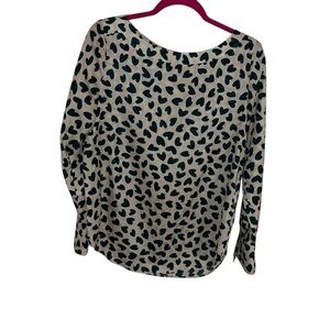 Ann Taylor long sleeve blouse cream green heart print small S